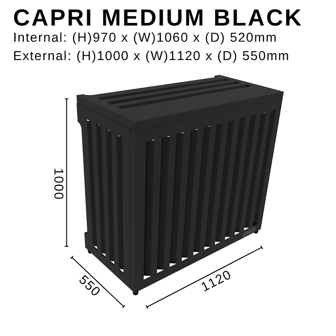 Capri Medium Black H1000 x W1120 x D550